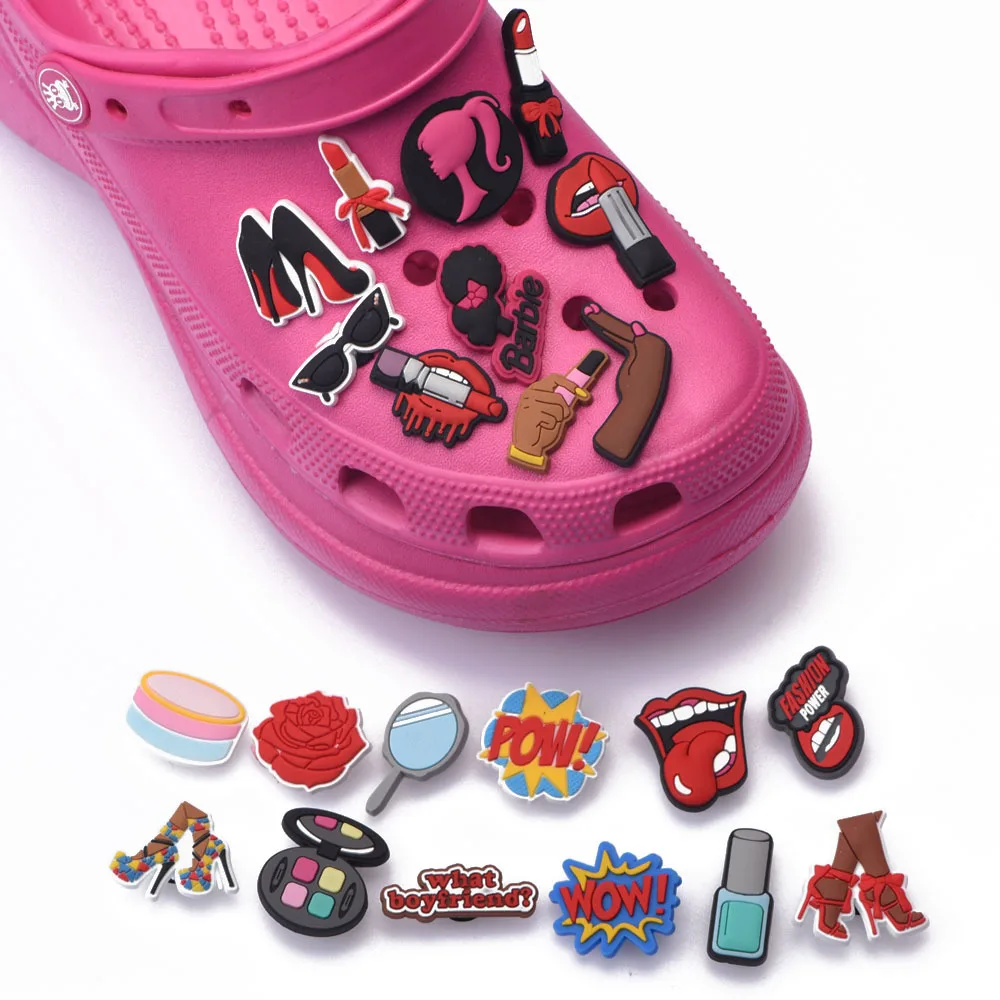 1 Pcs 2022 New Designer Women Croc Shoes Charms Girl Power Accessories Beauty Lipstick Queen Clog Shoes Make Up Pink Decoration