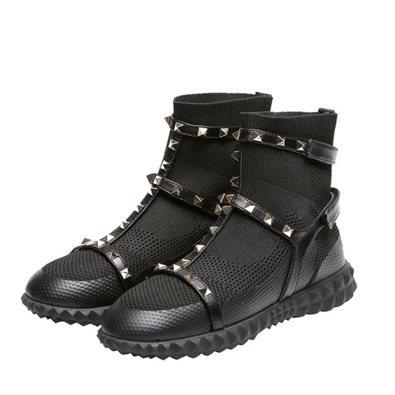 

Boot Ladies Booties 2019 Autumn Punk Rivet Martin Boots Female Elastic Socks Boots Breathable Mid-calf-boots Low Heel Short Boot