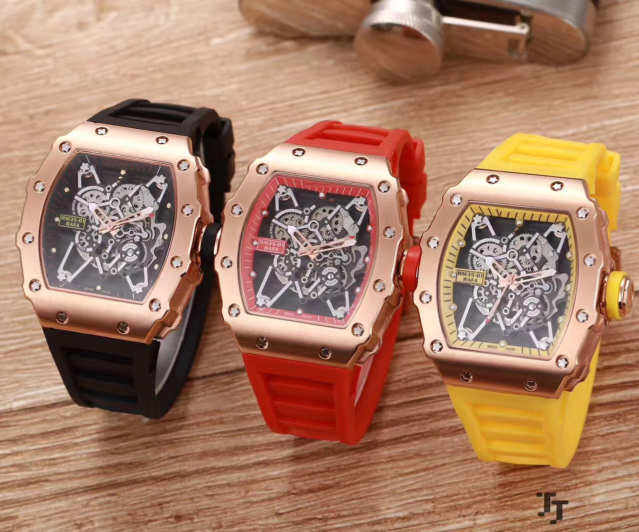 

Classic New Men Watch Black Blue Red Rubber Sapphire Automatic Mechanical Rose Gold Tourbillion Calendar Skeleton Watches