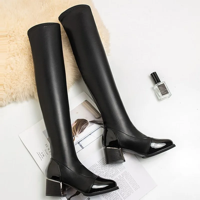 

Hjwsfdcai Women Leather Boots High Heels Pointed Toe Lasdies Plush Warm Sexy Over The Knee Boots Women Comfortable Slip On Boots