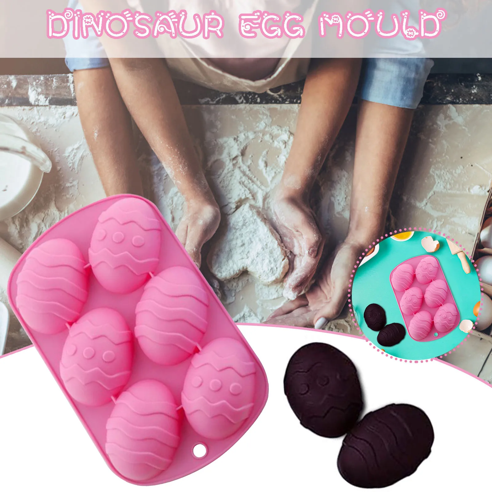 

#40 New 6 Cavities Dinosaur Easter Egg Shape Silicone Cake Mold Chocolate Candy Moldes Silikon Form Ice Cube Mould Diy Bakery