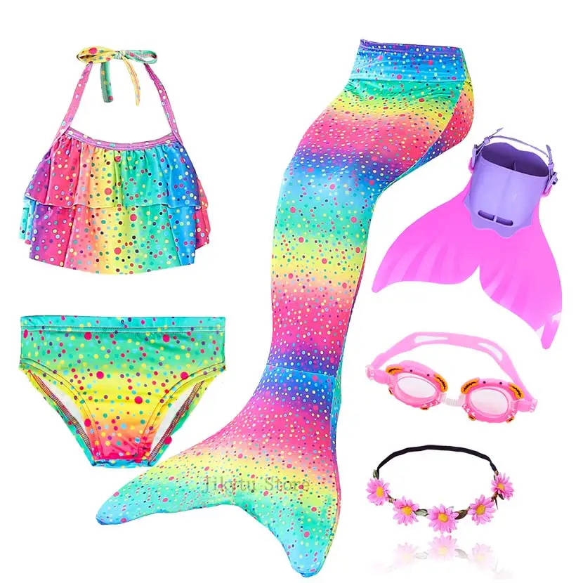 Kids Swimming Mermaid Tail Bikini Set can add with Monofin Flipper Ariel Costumes Cosplay Swimsuit Bathing Suit for Girls