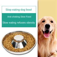 pet slow food bowl stainless steel small dogs feeding drinking bowls puppy eating feeders prevent obesity pets dogs supplies