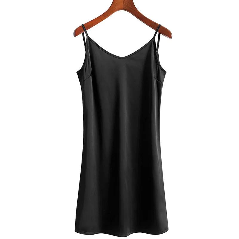 

2021 New Fashion Korean Style Spaghetti Straps V Neck Slim Satin Dress for Summer Women Tank Top Plus Size Sleevless Sleepwear