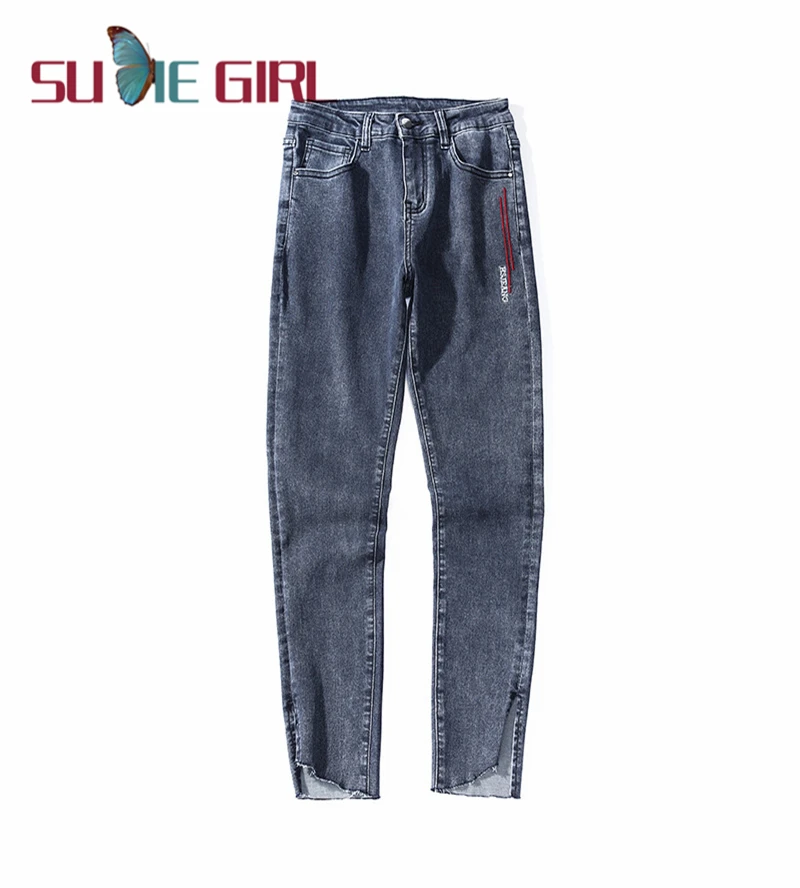

SUDIE Girl Fall 2020 high waist slim slimming stretch jeans skinny pants women trousers with split ends
