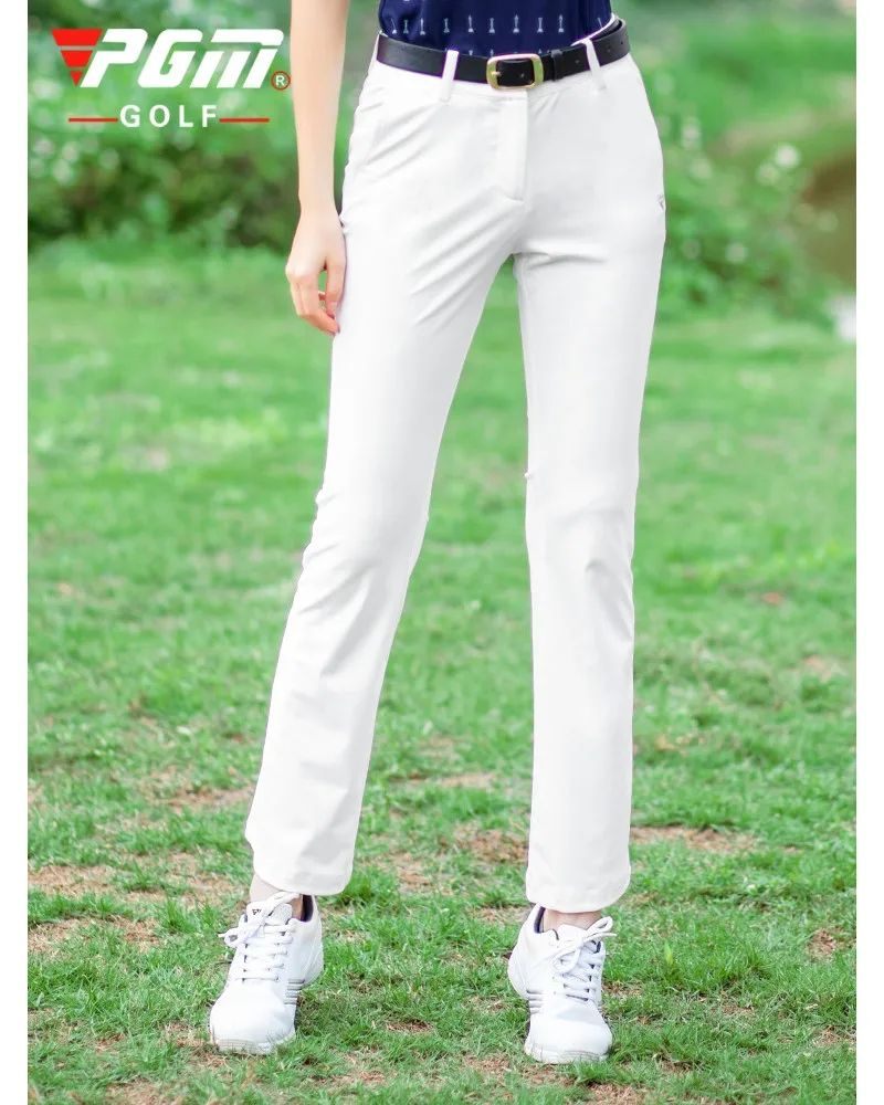 Женские брюки для гольфа PGM белые эластичные клеш тонкие дышащие быстросохнущие