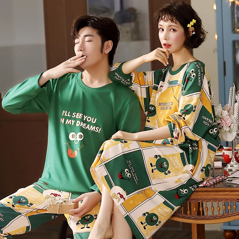 

Cotton Women's Pajama Set Casual Fashion Home Suit Long Sleeve Long Pants Pijama Mujer Cute Nighty Couple Cartoon Sleepwear