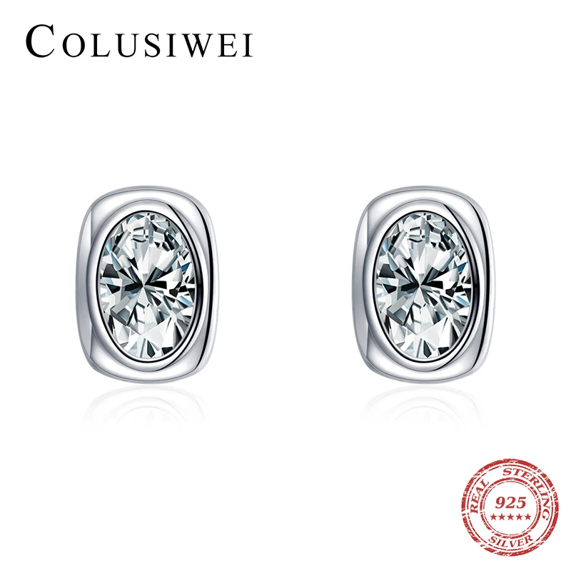

COLUSIWEI Classic Egg Shape Stud Earrings For Women 925 Sterling Silver Shining Clear CZ Ear Studs Engagement Statement Jewelry