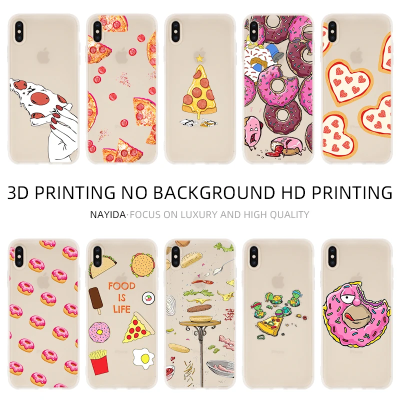 NAYIDA Pizza Donut Soft Silicone Case For iPhone 13 12 Mini 11 Pro XS Max XR X 8 7 6 Plus SE S scratch proof Cover | Мобильные