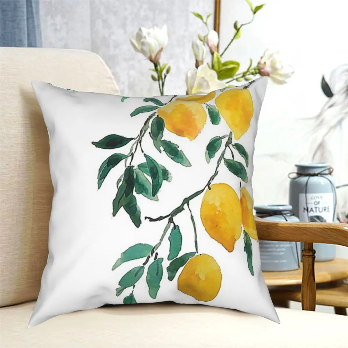 

Summer Yellow Lemon Watercolor Pillow Cushion Cover Decorative Pillowcases Case Home Sofa Cushions 40x40,45x45cm(Double Sides)