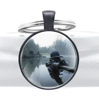 special forces hidden underwater black color glass dome keychains men women keyring jewelry gifts