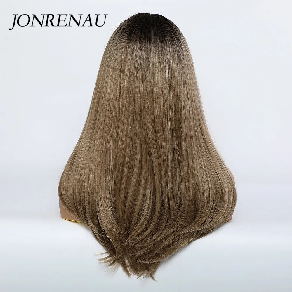 Jonrenau Synthetic Natural Wave Wigs with Side Bangs Black Root Light Brown for Women Daily Party | Шиньоны и парики