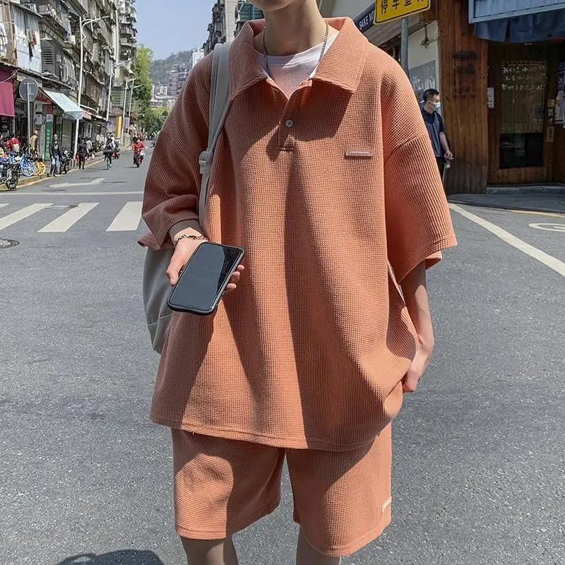 

men set Short-sleeve two-piece POLO collar zipper summer new T-shirt casual sports suit Harajuku handsome casual man clothes