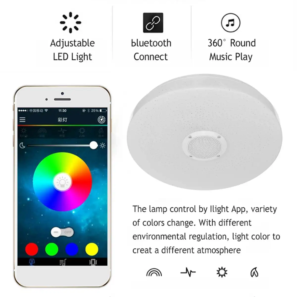 

36W/72W 330mm RGB LED Ceiling Lights Modern Music Lamp APP bluetooth Music Bedroom Lamps Smart Ceiling Lamp +Remote Control