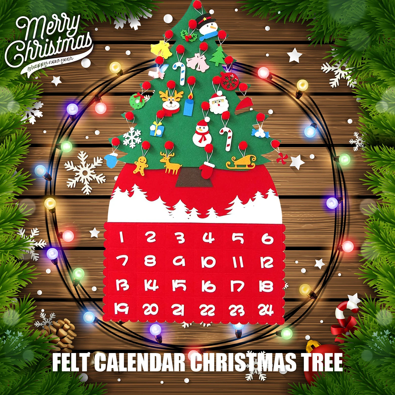 

Christmas Countdown Calendar Christmas Tree Calendar Advent 24 Days with Pocket for Candy Chocolate Gift Kid DIY Christmas Decor