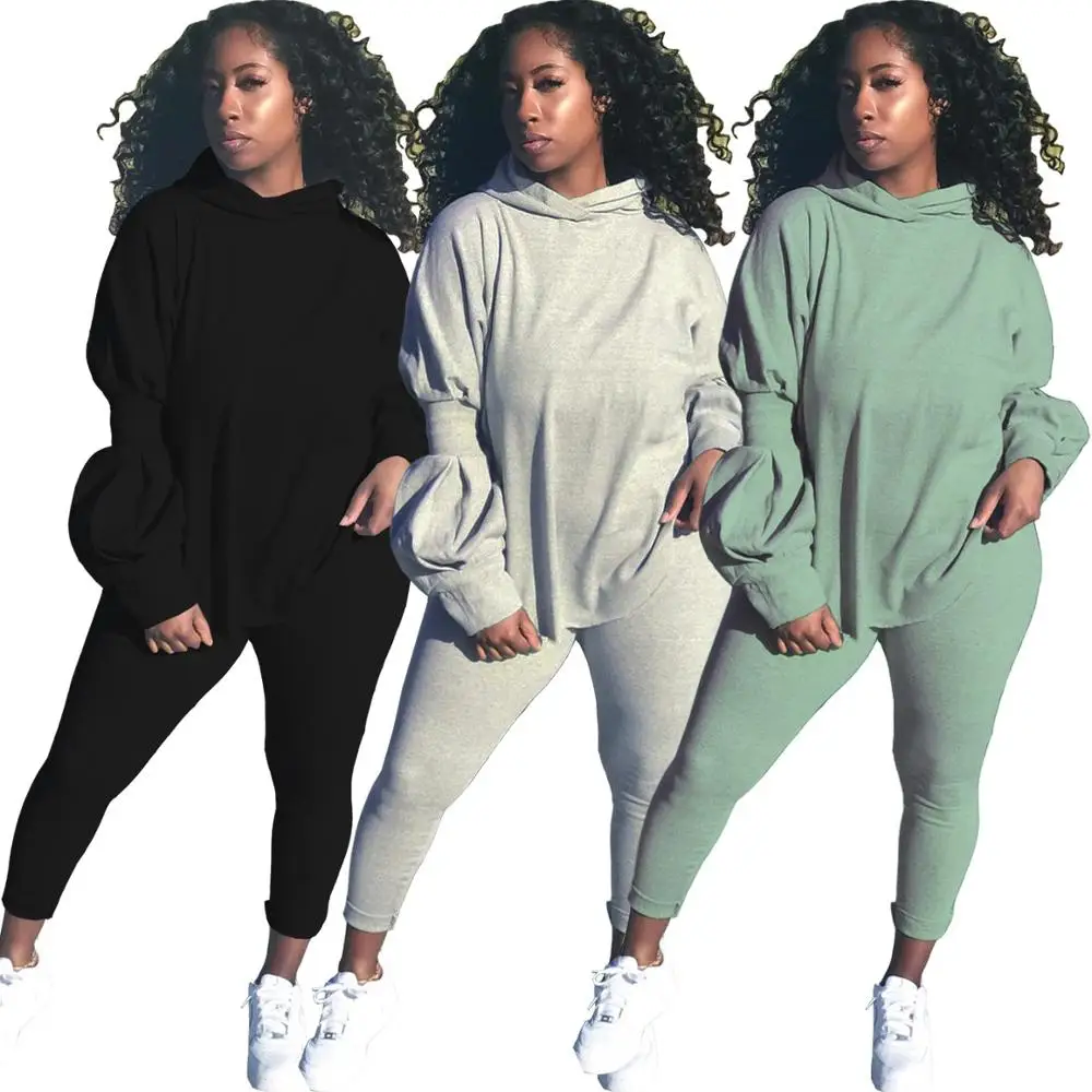 

Wholesale Plus Size Clothing 2 Piece Sets Womens Outfits Knit Long Sleeve Hoodies Top + Jogger Pants Casual Loungewear Tracksuit
