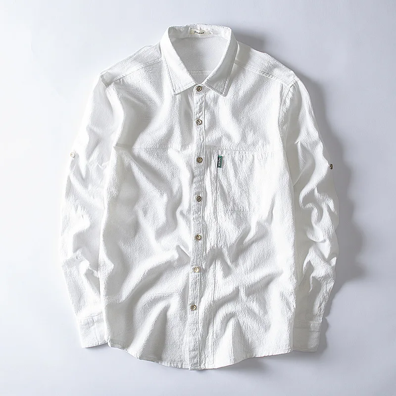 Мужские повседневные рубашки с отложным воротником и длинным рукавом белые