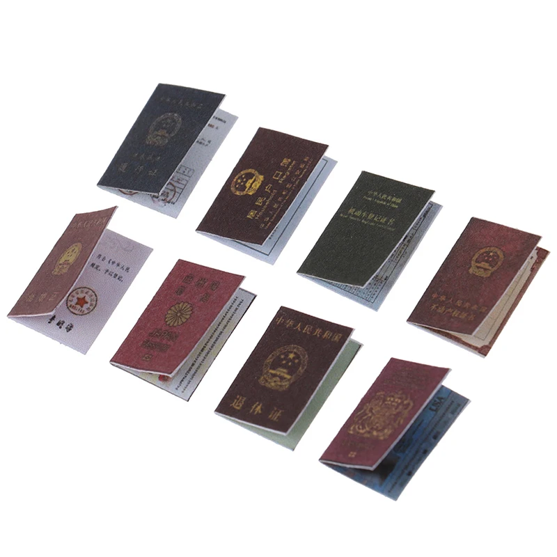 

1Set(8pcs)Mini ID Card Passport 1:12 Scale Dollhouse Furniture Miniature Certificate Set Doll House Accessories