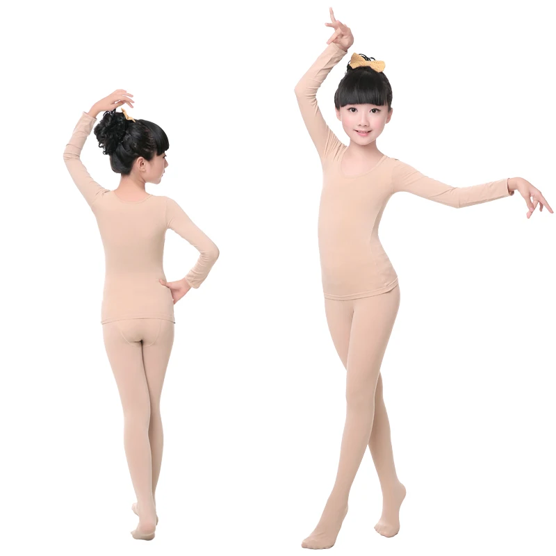 

2021 Long Sleeve Skin Color Dance Underwear Suit Kids Children Girls Adult Nude High Elastic Gymnastics Ballet Dance Bodysuit