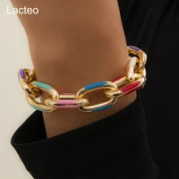 lacteo bohemian colorful painted aluminum chain charm bracelet jewelry for women fashion trendy cross chain bangle bracelet