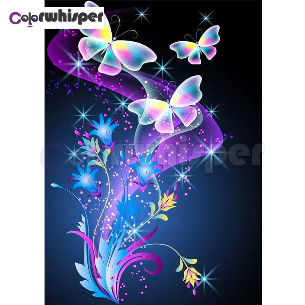 Алмазная живопись 5D полноразмерная/круглая фиолетовая Цветочная бабочка