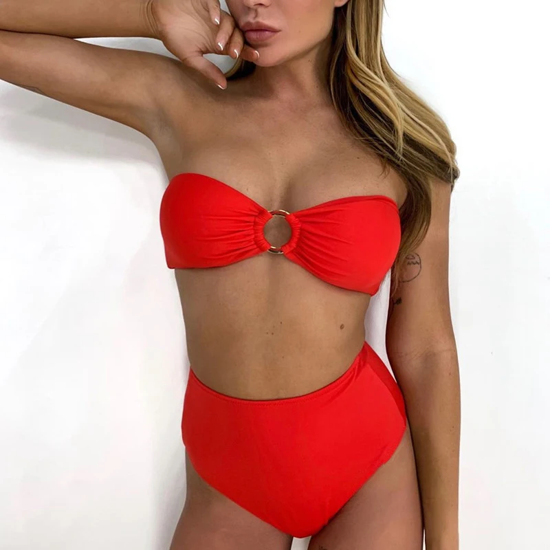 

2021 Sexy Swimwear Women Print Swimsuit Push Up Ruffle Bikinis Set High Waist Women Bandage Bathing Suit Summer Beachwear