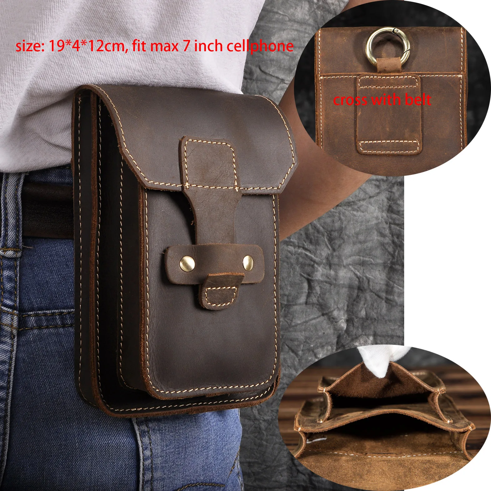 9966 dark brown Настоящая кожаная мужская повседневная дизайнерская маленькая поясная сумка из воловьей кожи, модная поясная сумка на крючок, поясная сумка, чехол для сигарет 5,", Чехол для телефона 1609 - Цвет: 9966 dark brown