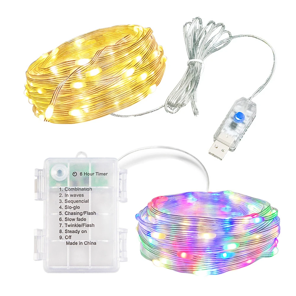 

USB/Battery Powered Christmas Lights String Outdooer Waterproof PVC Wire 20/10/2M Garland Fairy Lamp for Wedding Holiday Decors