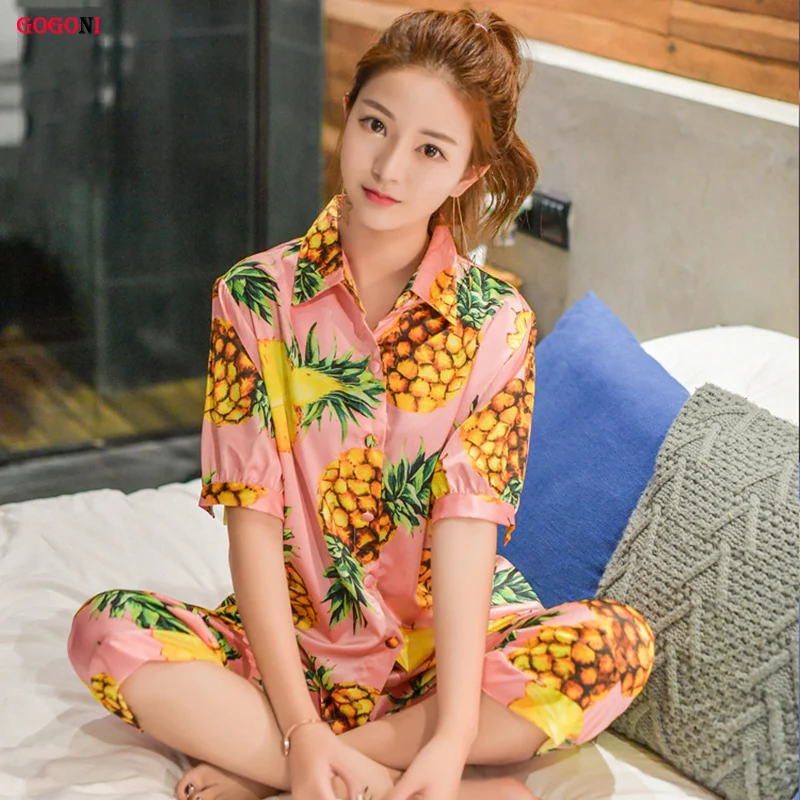 Женские пижамные комплекты 2 шт. пижама с принтом ананаса Женская хлопковая