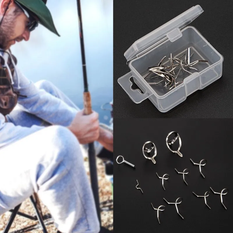 

1 Set Fishing Rod Pole Guide Eye Stainless Steel Fly Fish Mixed Rings Repair Kit