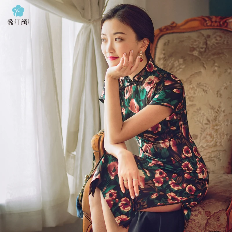 

Escape beauty * green eyebrow improved qipao dress female bag shoulder sleeve long Chinese wind in summer