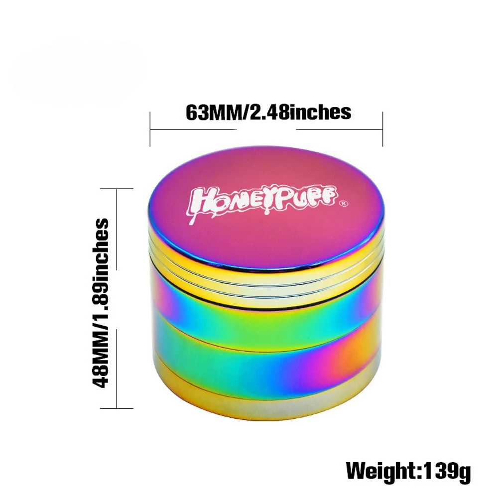 Радужная цветная алюминиевая дробилка для курительных трав 63 мм 4 слойная