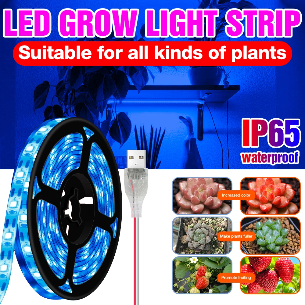 

Full Spectrum LED Grow Light 5V Plant Lamp Strip 0.5M 1M 2M 3M Seeds Lamp LED Phyto Tape 2835 Fitolampy USB Greenhouse Lighting