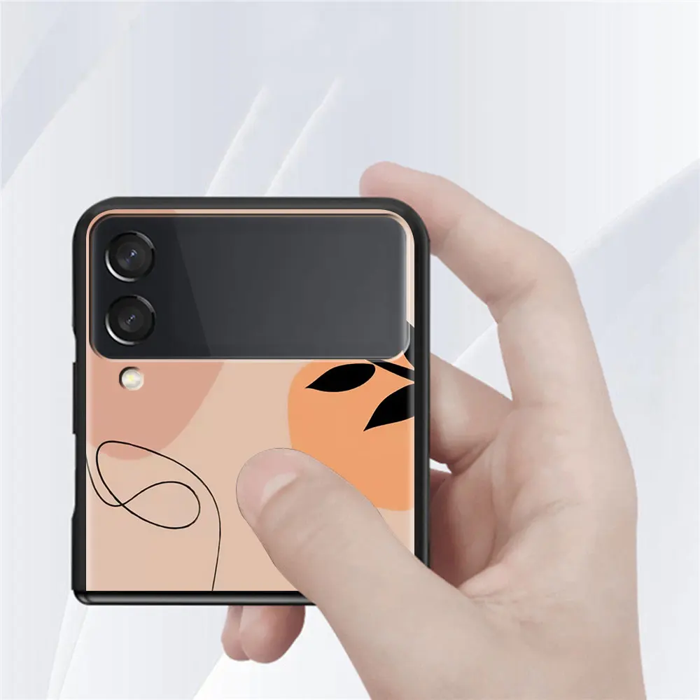 for samsung galaxy z flip 3 5g case luxury matte black hard phone cover zflip 3 shockproof fundas shell abstract women face line free global shipping