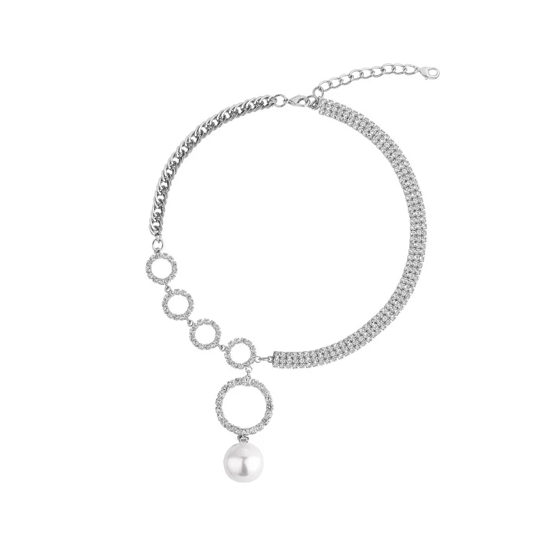 

Korean Elegant Rhinestone Pearl Choker Necklace For Women Fashion Metal Chain Collares Jewelry Kolye Gifts 2020 New