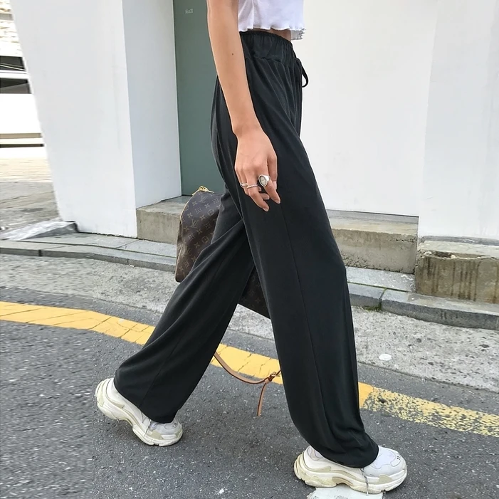 

NEW Straight Loose size Casual Solid Wide Leg Trousers Streetwear Suit Full-Length Loose Pants Long women pants lace up pants