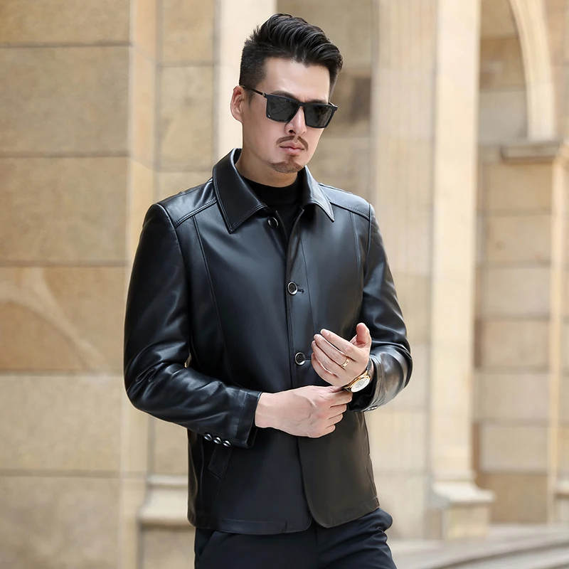 

Autumn And Winter Men's Korean Style Handsome Thin PU Jacket Slim Short Lapel Casual Soft Leather Jacket M-4XL