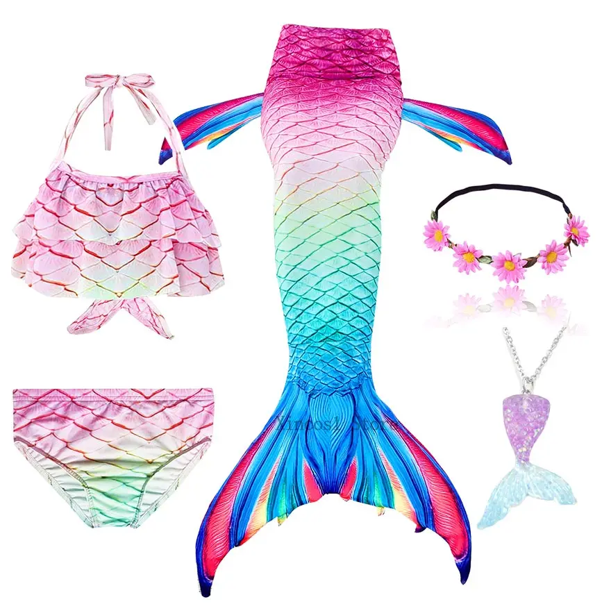 Package 3 Fancy NEW the Little Mermaid Tail with Garland or With Monofin Swimsuit for Kids Girls swimmable Bathing Suit Mermaid Costume - Цвет: Package 3