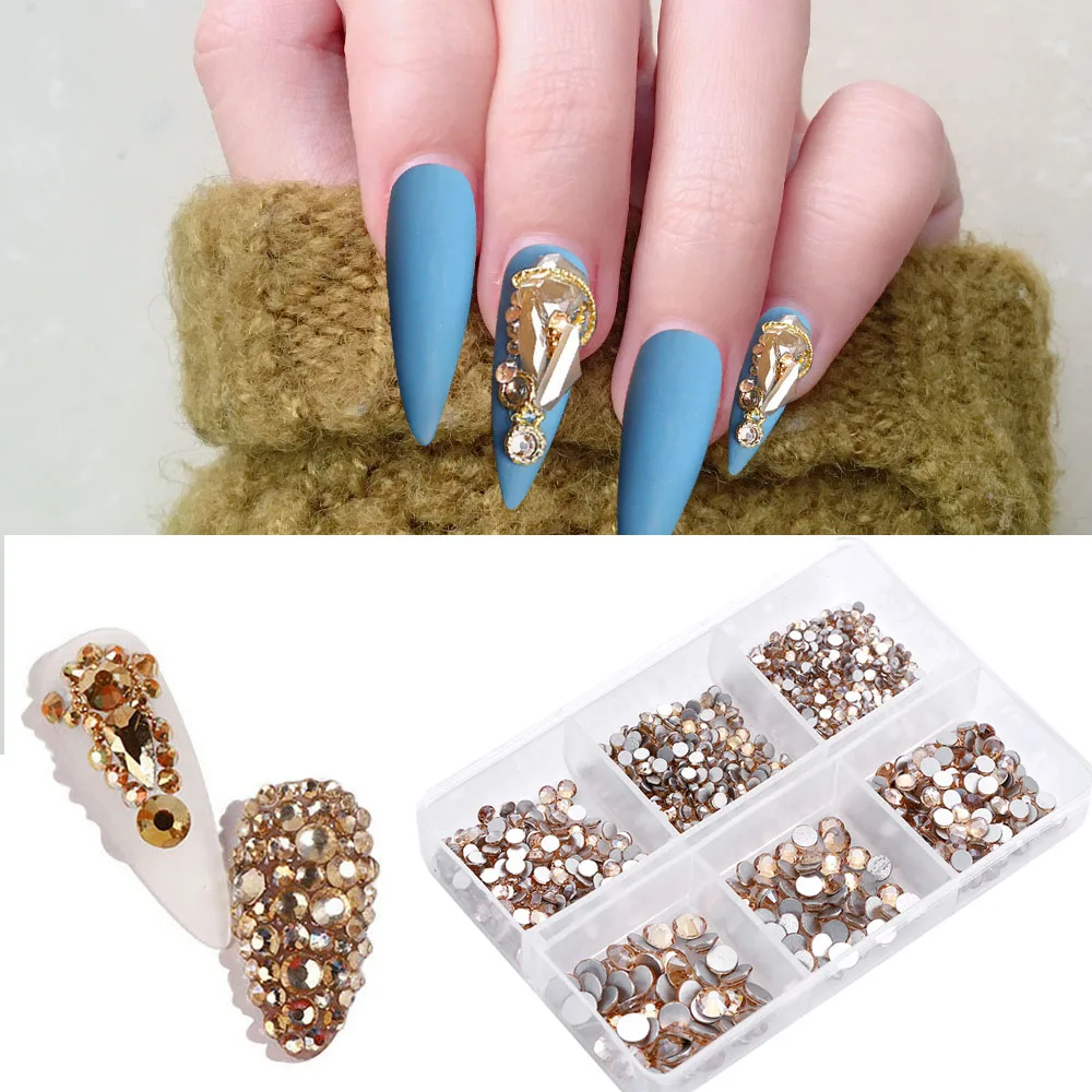 

1 Box Mixed Size 3D Nail Art Accessories Manicure Nail Decoration Multicolor Glass Nail Art Rhinestones Flat Beads Crystal Gems