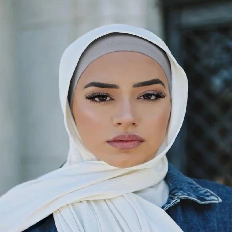 

Women Jersey Muslim Inner Cap Stretch Hijab Underscarf Solid Color Islamic Turban Headwear Headscarf Hair bottoming cap