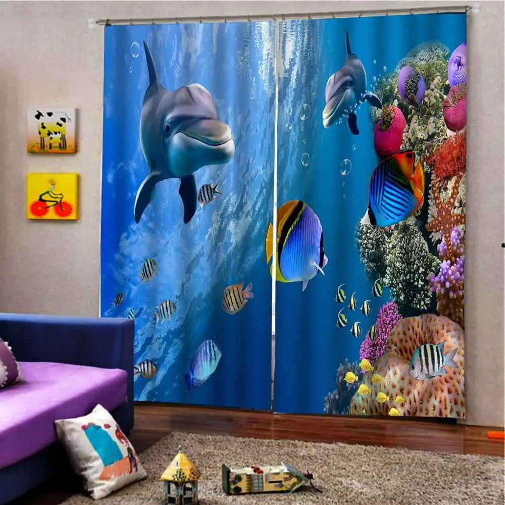 Синяя занавеска s ocean с изображением дельфина 3D роскошная Затемняющая оконная для