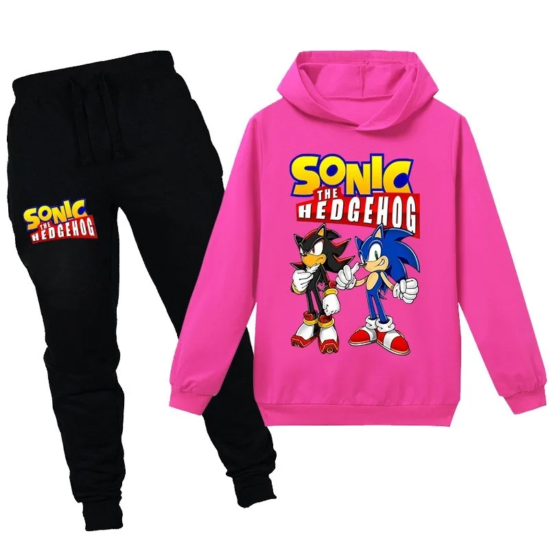 Cartoon the Hedgehog Boy Girl Hooded Long Sleeve Sweater Trousers Sports Leisure Home Children Fashion 6-15 Years Old Sets |