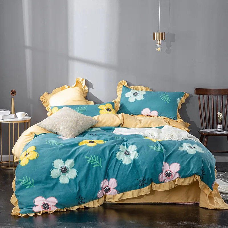 Милый кружевной комплект постельного белья с цветами в стиле принцессы розовый