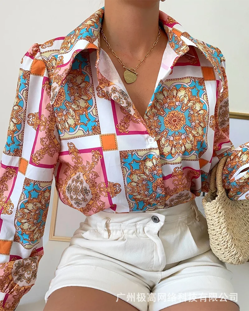 

Women's Printed Blouses 2021 New Summer Casual Button Up Shirt