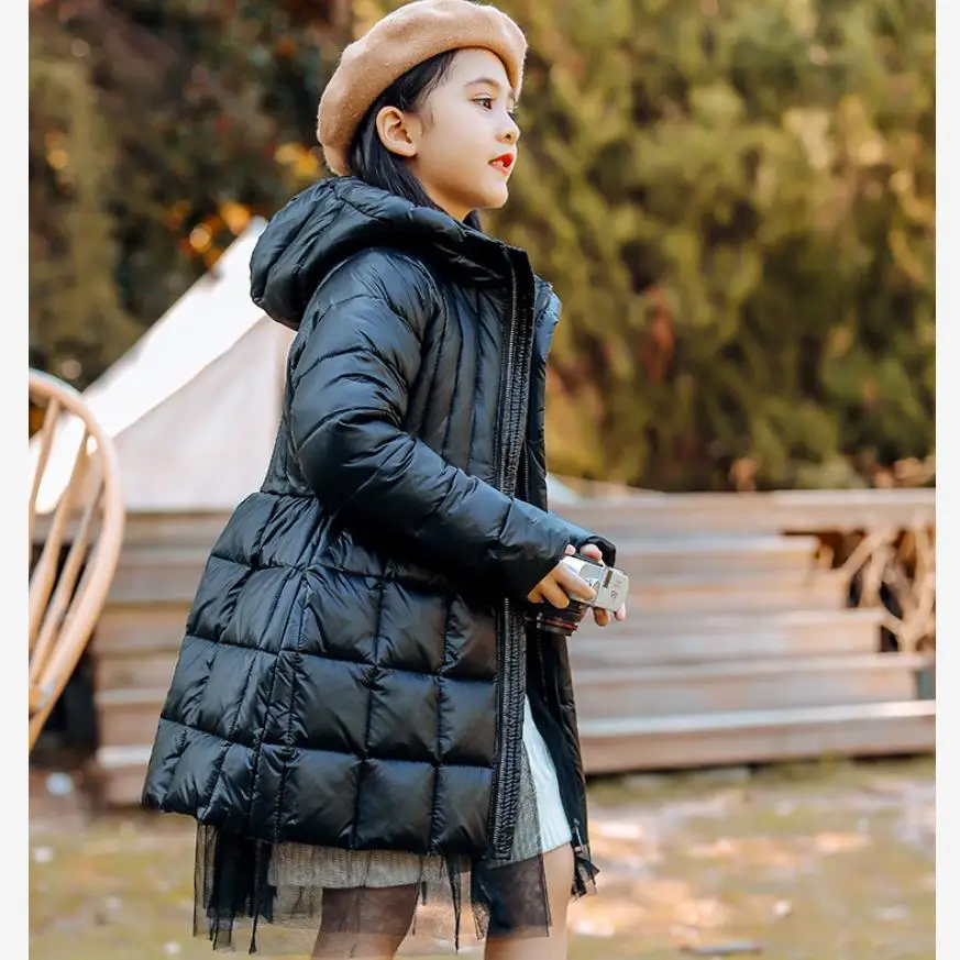 

Детское блестящее пуховое пальто с капюшоном, в стиле оверсайз