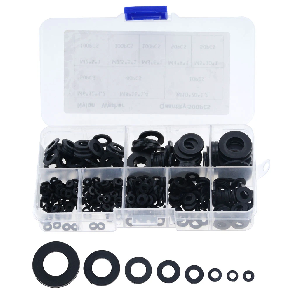 

500PCS M2 M2.5 M3 M4 M5 M6 M8 M10 Black or White Plastic Nylon Washer Flat Spacer Seals Gasket Ring Kit Protection Washers Set