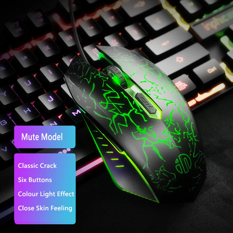 USB Проводная мышь компьютерная геймерская беззвучная проводная 6 кнопок 3200 DPI