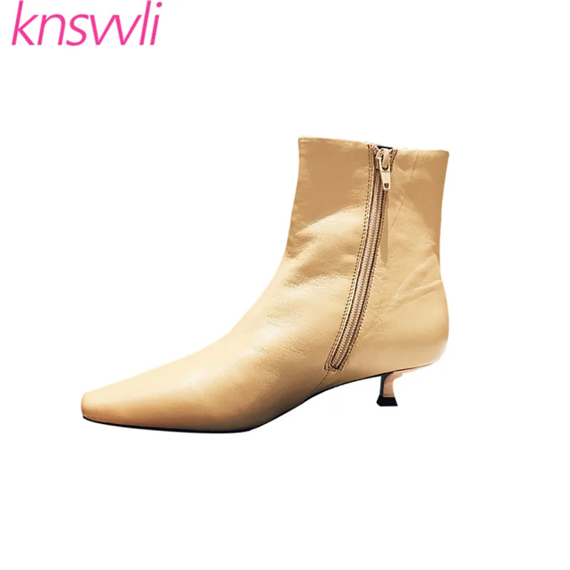Новинка женские ботильоны из натуральной кожи с острым носком обувь для подиума