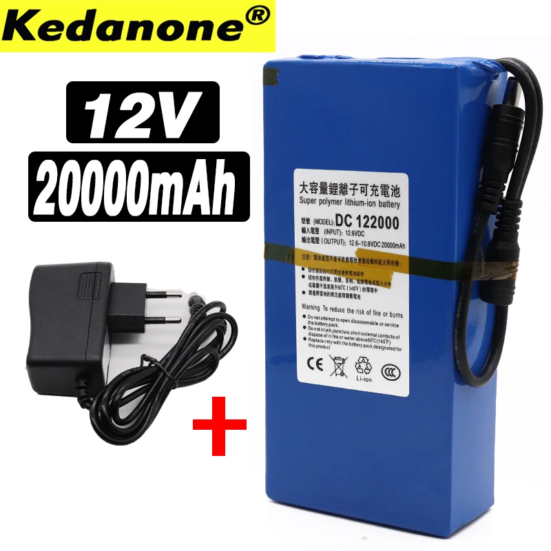 new High Quality Super Rechargeable Portable Lithium-ion Battery DC 12V 20000mAh With EU Plug 12.6v 20Ah battery pack+charger |