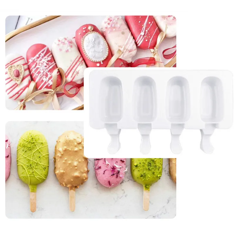 

DIY Homemade Popsicle Molds Silicone Ice Cream Mold Freezer Juice 4 Cell Big Size Ice Cube Tray Popsicle Barrel Maker Mould